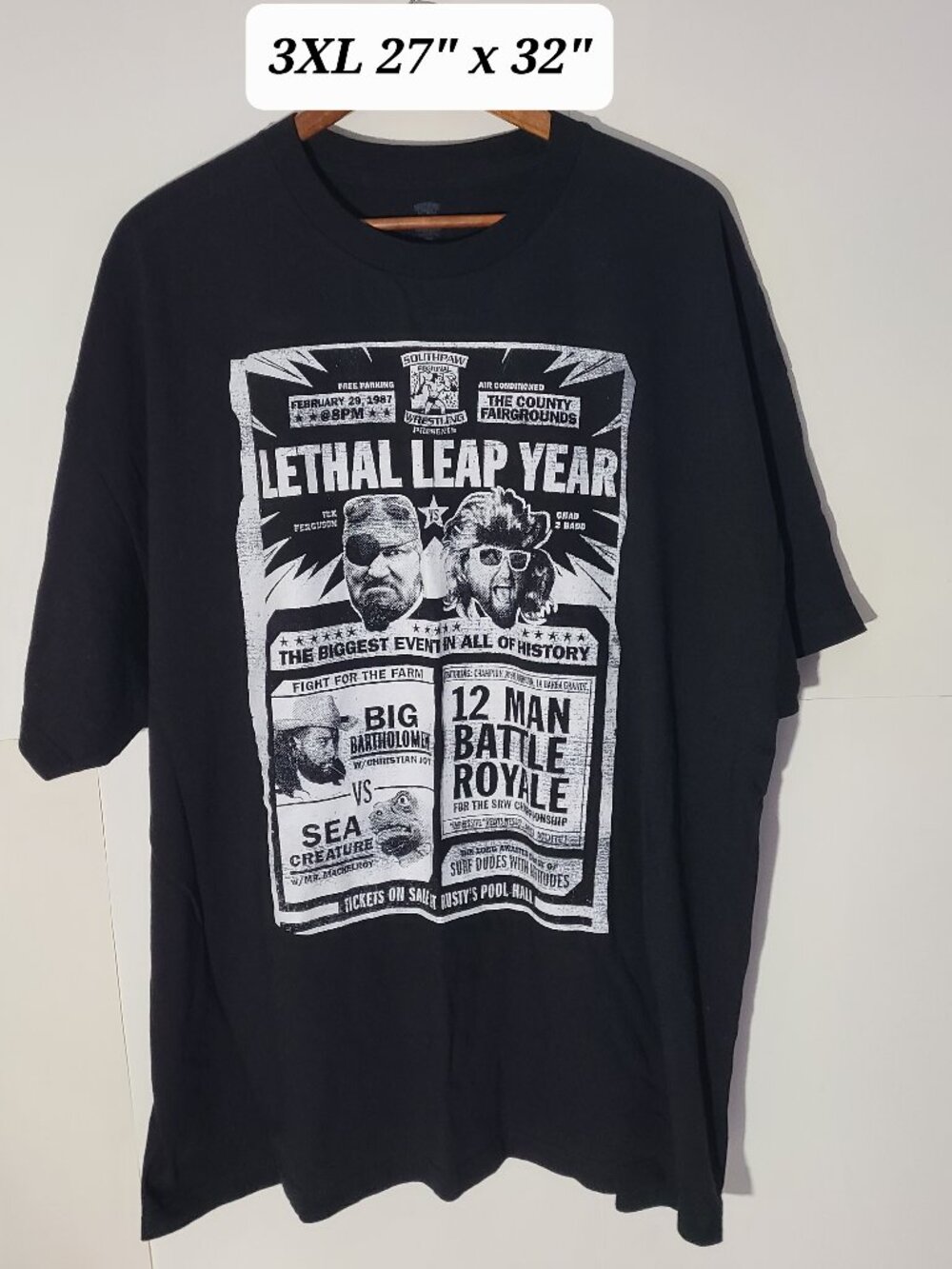 Southpaw Regional Wrestling Lethal Leap Year Black 3XL T-Shirt WWE Chad 2 Badd